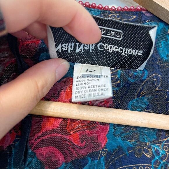 Vintage 80s Floral Print Beaded Trim Blazer Size 12 - Picture 5 of 7